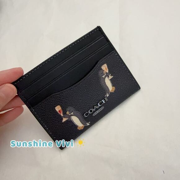 NWT Coach Slim Id Card Case With Penguin Print CCP96 Black Multi - Picture 5 of 6